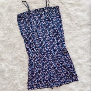 Vintage Y2K Blue Pink Rose Floral Print Sleeveless Romper